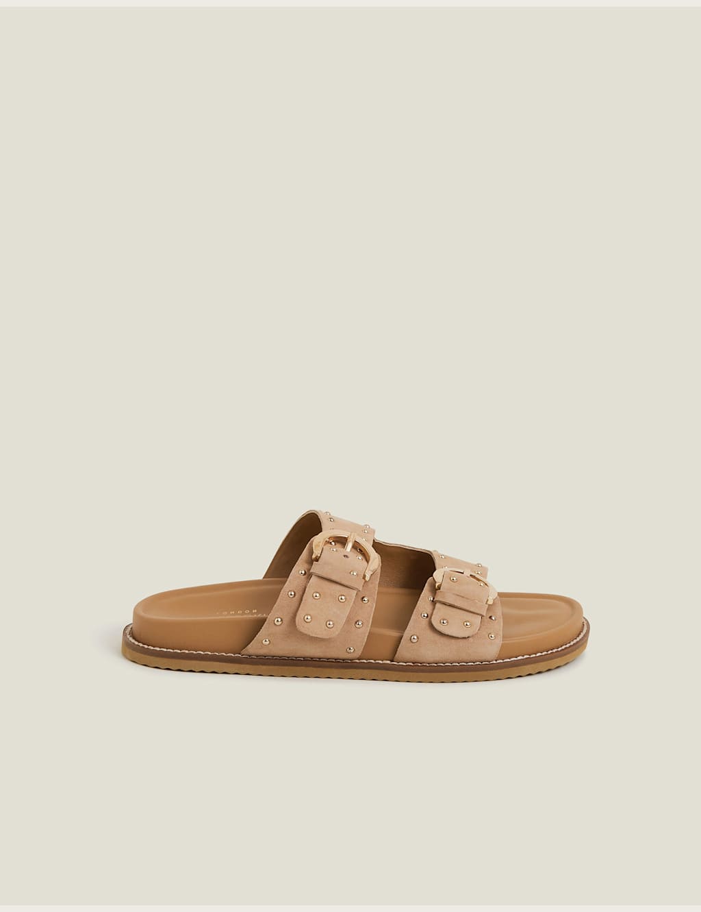 Suede Buckle Studded Footbed Sliders
