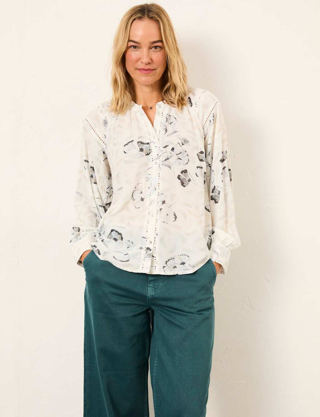 Fatface Women's Floral Button Through Blouse - 12 - Ivory Mix - Available at M&S
