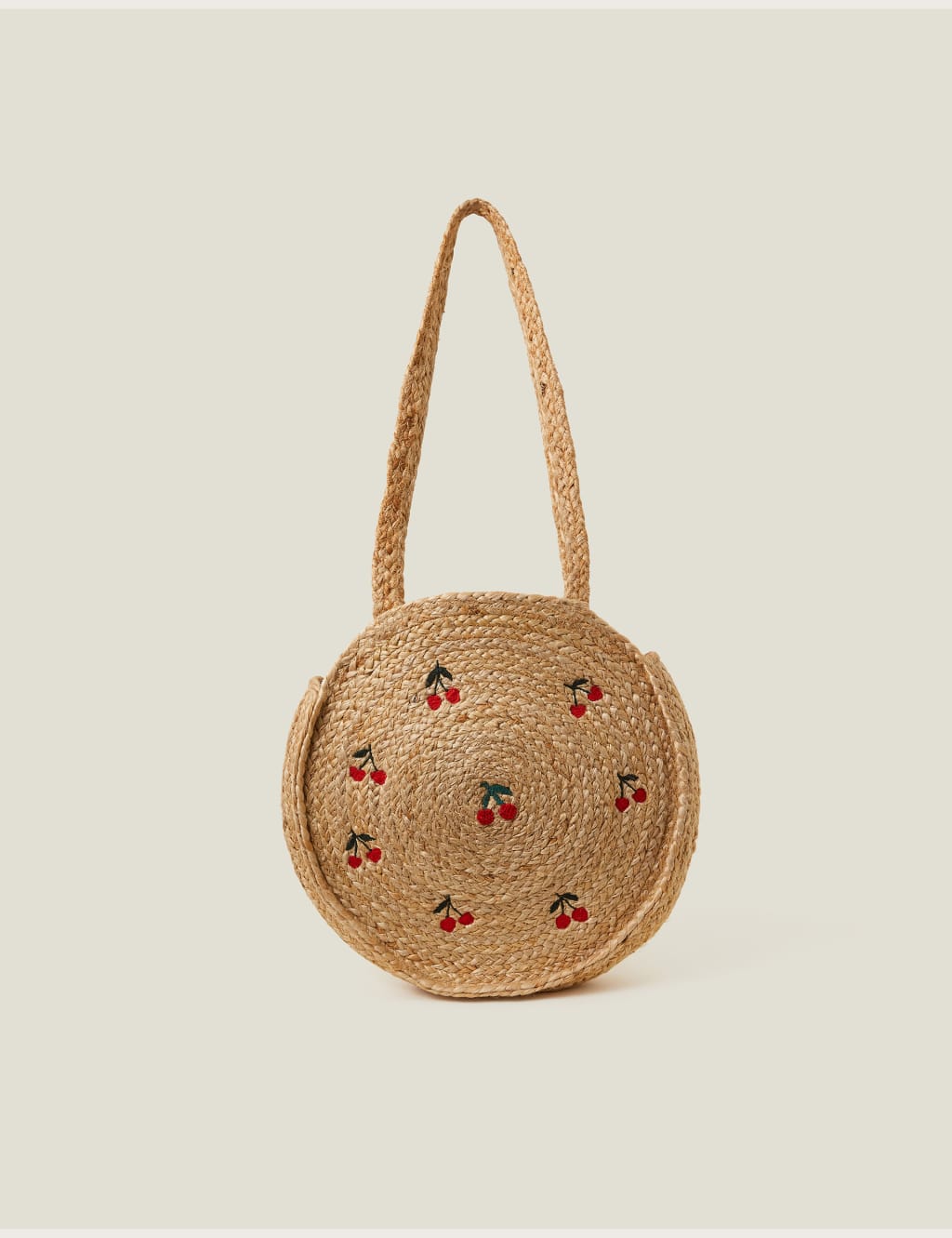 Jute Embroidery Cherry Circle Shoulder Bag