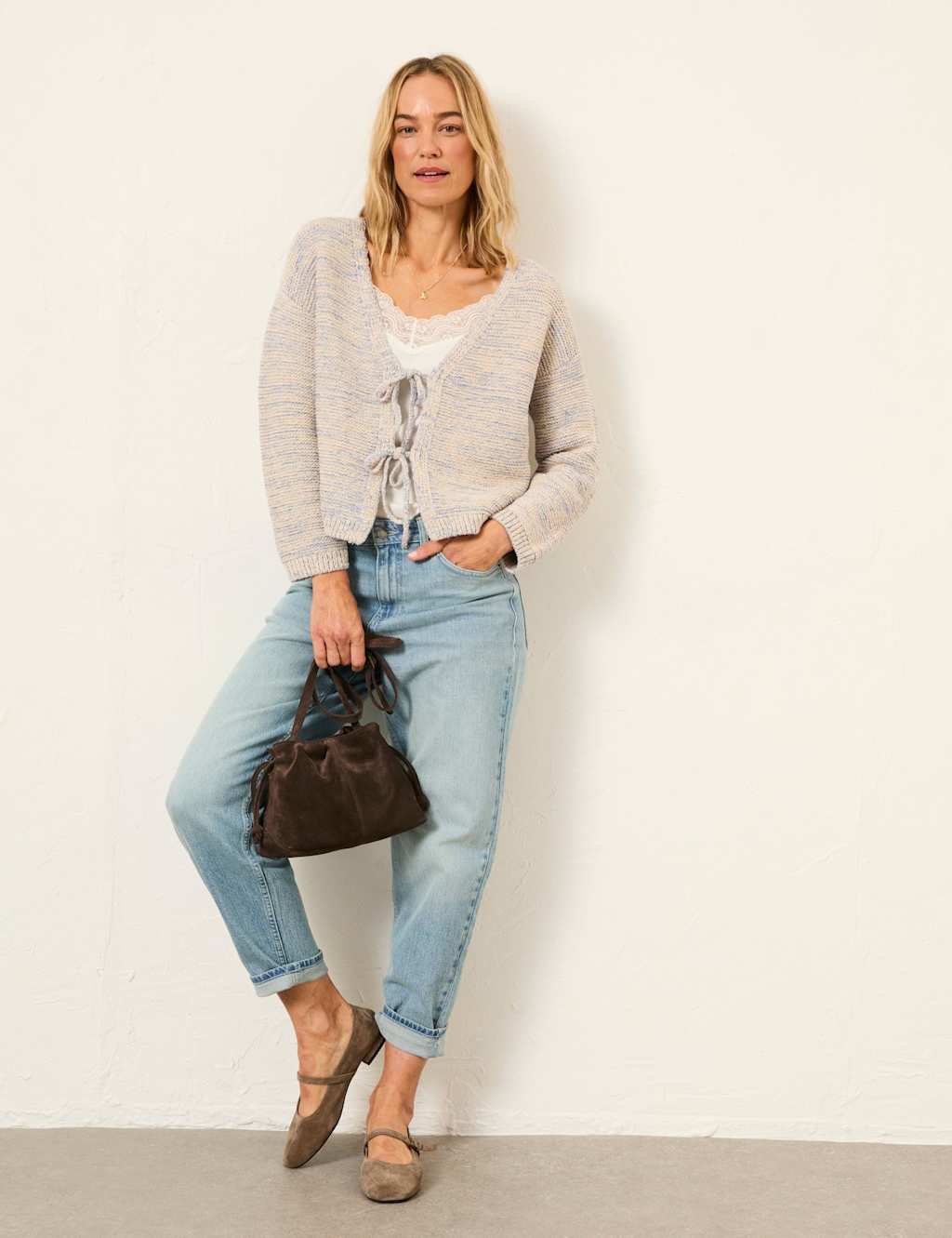 Fatface Women's Cotton Blend Textured V-Neck Cardigan - 14 - Blue Mix - Available at M&S