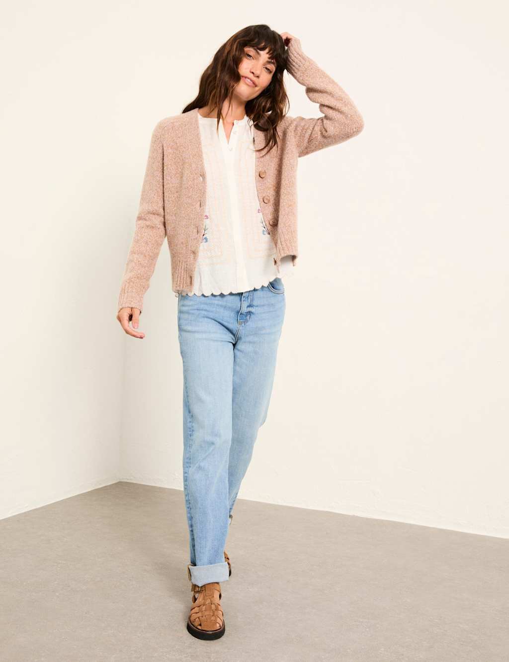 Fatface Women's Wool Blend Fleck V-Neck Cardigan - 8 - Natural Mix - Available at M&S