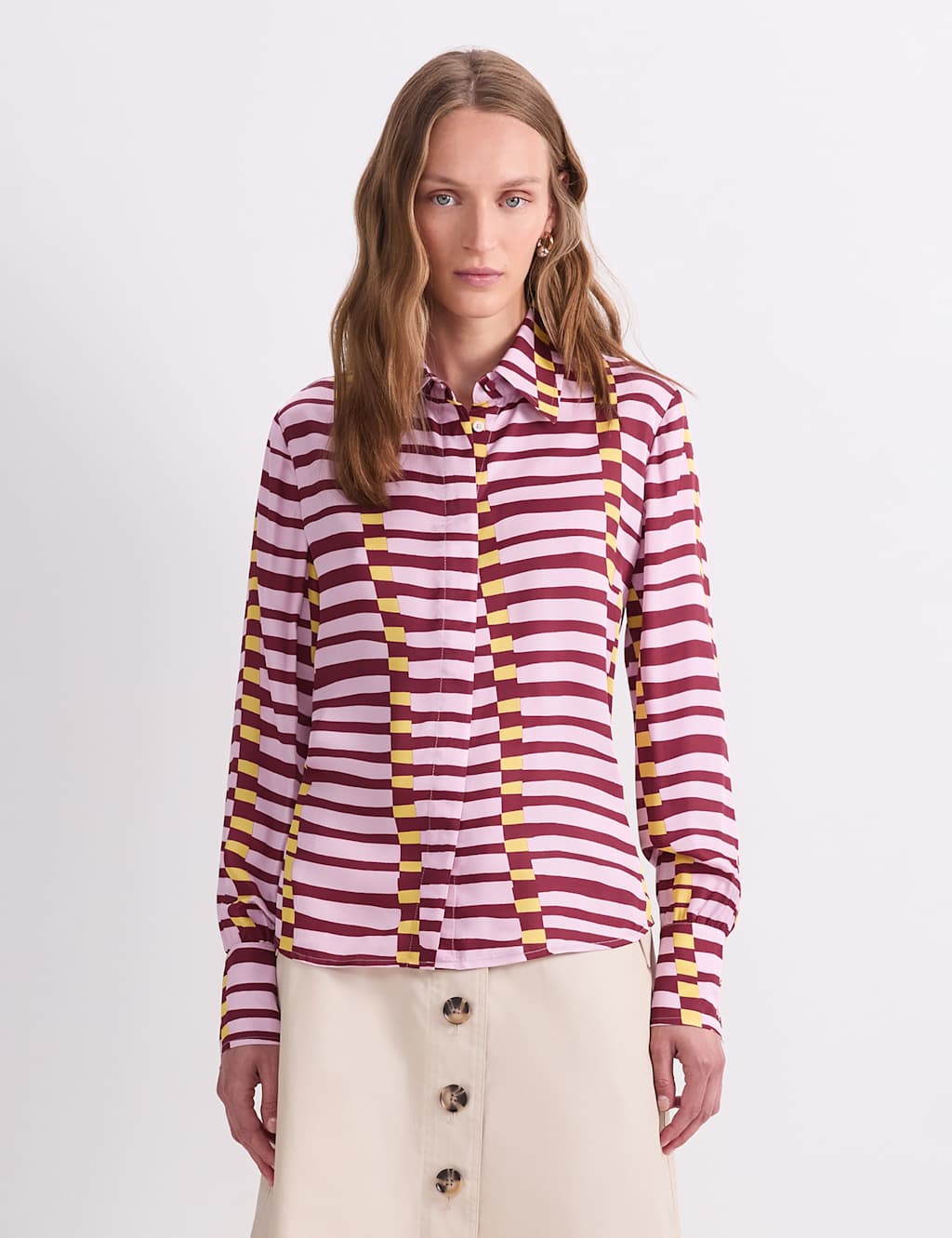 Sportscraft Women's Striped Collared Blouse - 10 - Orange - Available at M&S