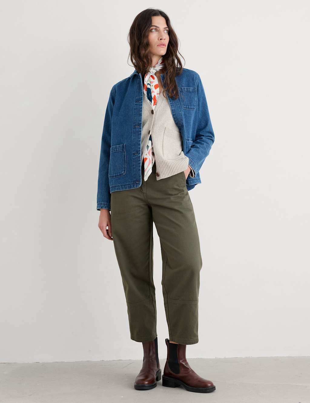 Seasalt Cornwall Pure Cotton Barrel Leg Cropped Trousers Green