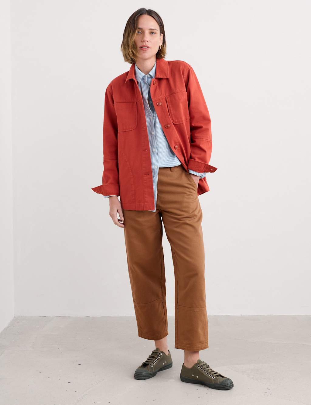 Seasalt Cornwall Pure Cotton Barrel Leg Cropped Trousers Brown