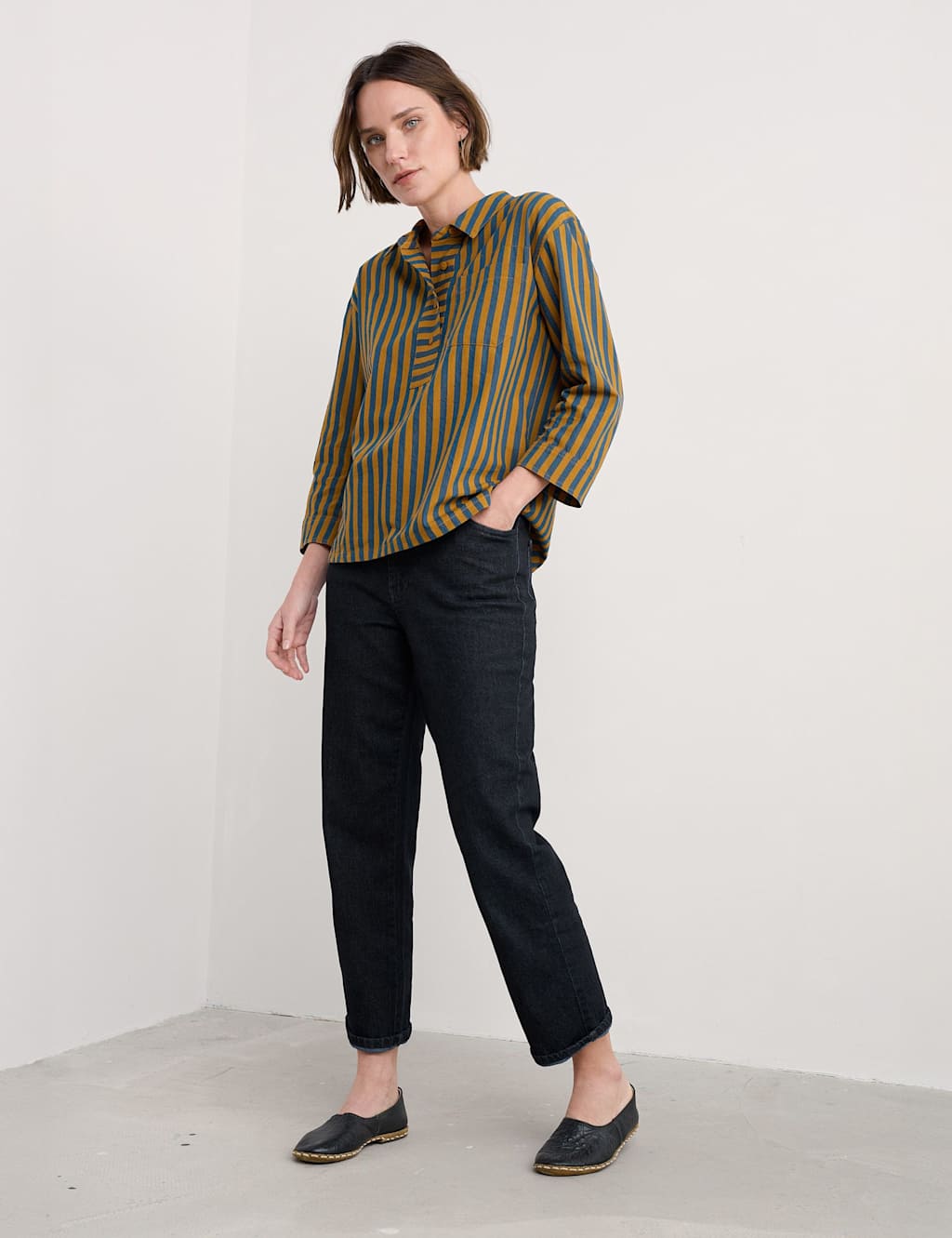 Seasalt Cornwall Women's Pure Cotton Striped Shirt - 10 - Brown Mix, Brown Mix