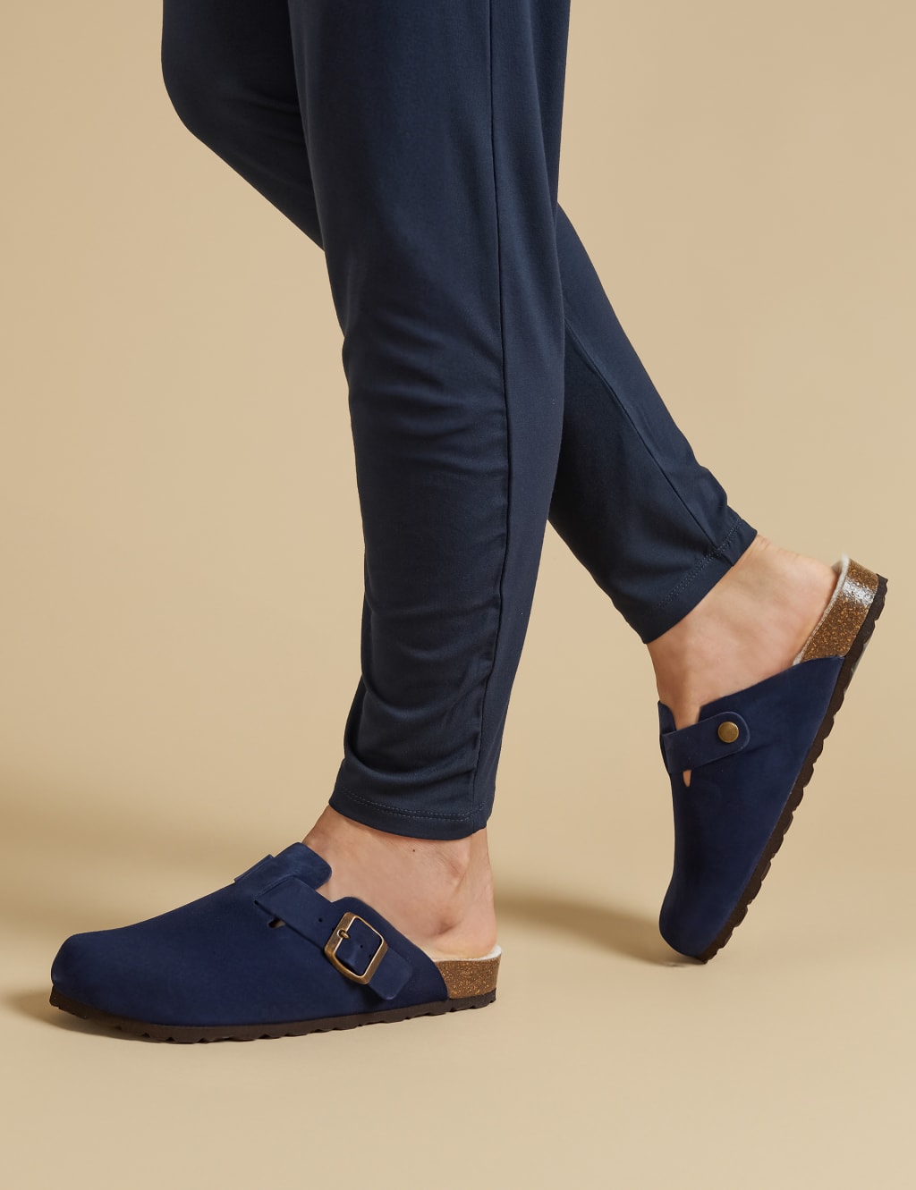 Leather Faux Fur Lined Mule Slippers