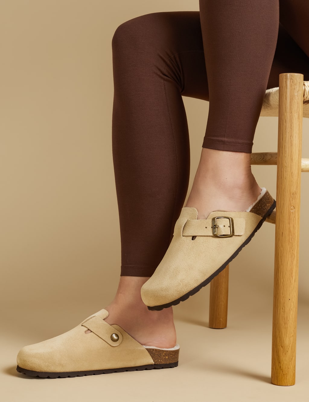 Leather Faux Fur Lined Mule Slippers