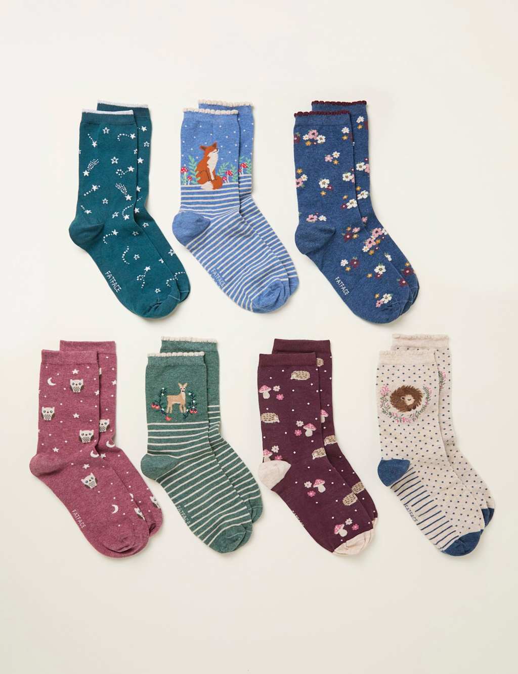 FatFace 7pk Cotton Rich Trainer Socks Multi