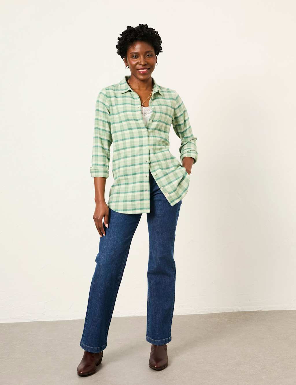 Fatface Women's Pure Cotton Checked Shirt - 18 - Green Mix - Available at M&S