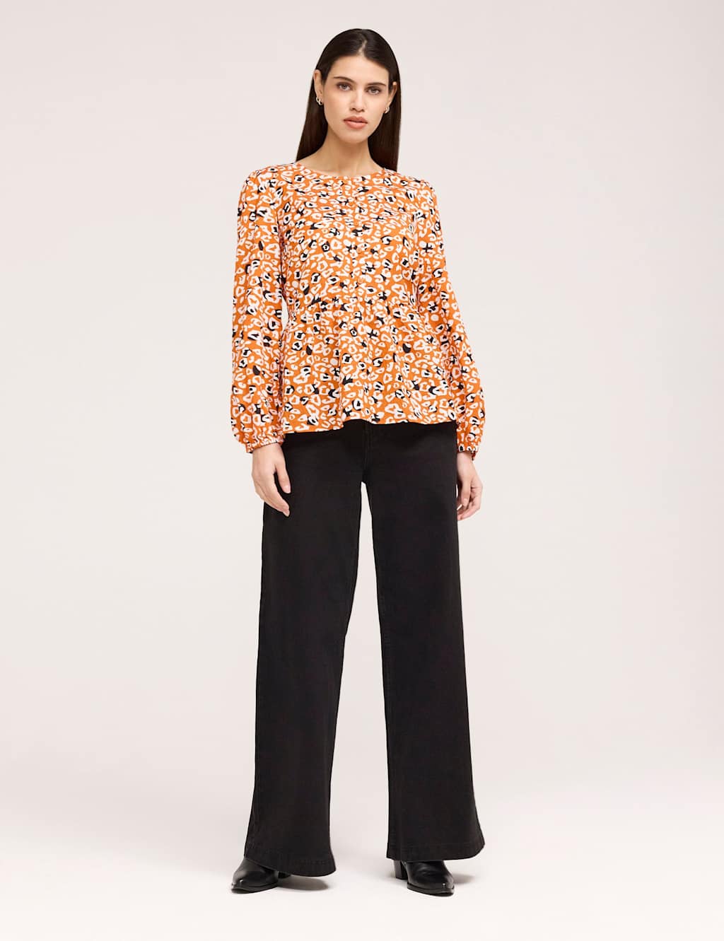 Finery London Women's Cotton Rich Printed Button Detail Top - 22 - Orange Mix - Available at M&S