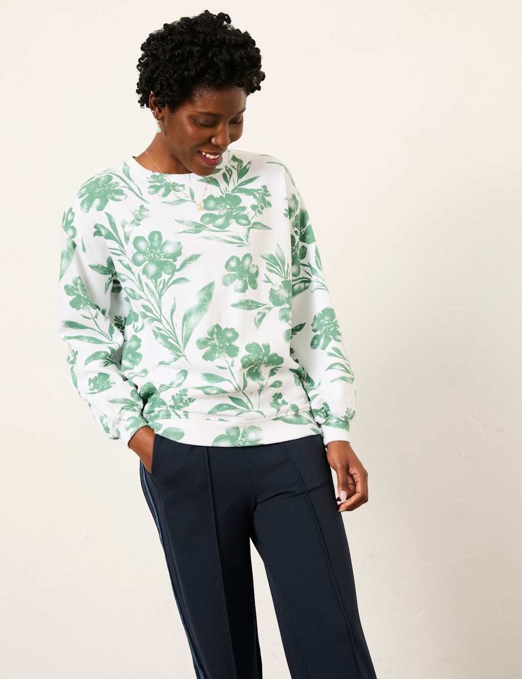 Fatface Women's Cotton Rich Floral Crew Neck Sweatshirt - 8 - Ivory Mix - Available at M&S
