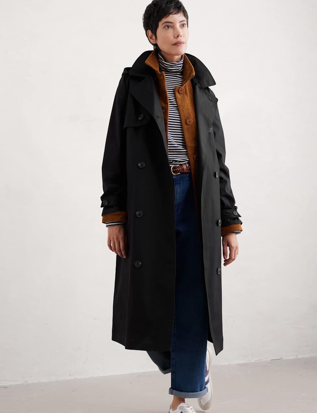 Seasalt Cornwall Pure Cotton Waterproof Longline Trench Coat Black