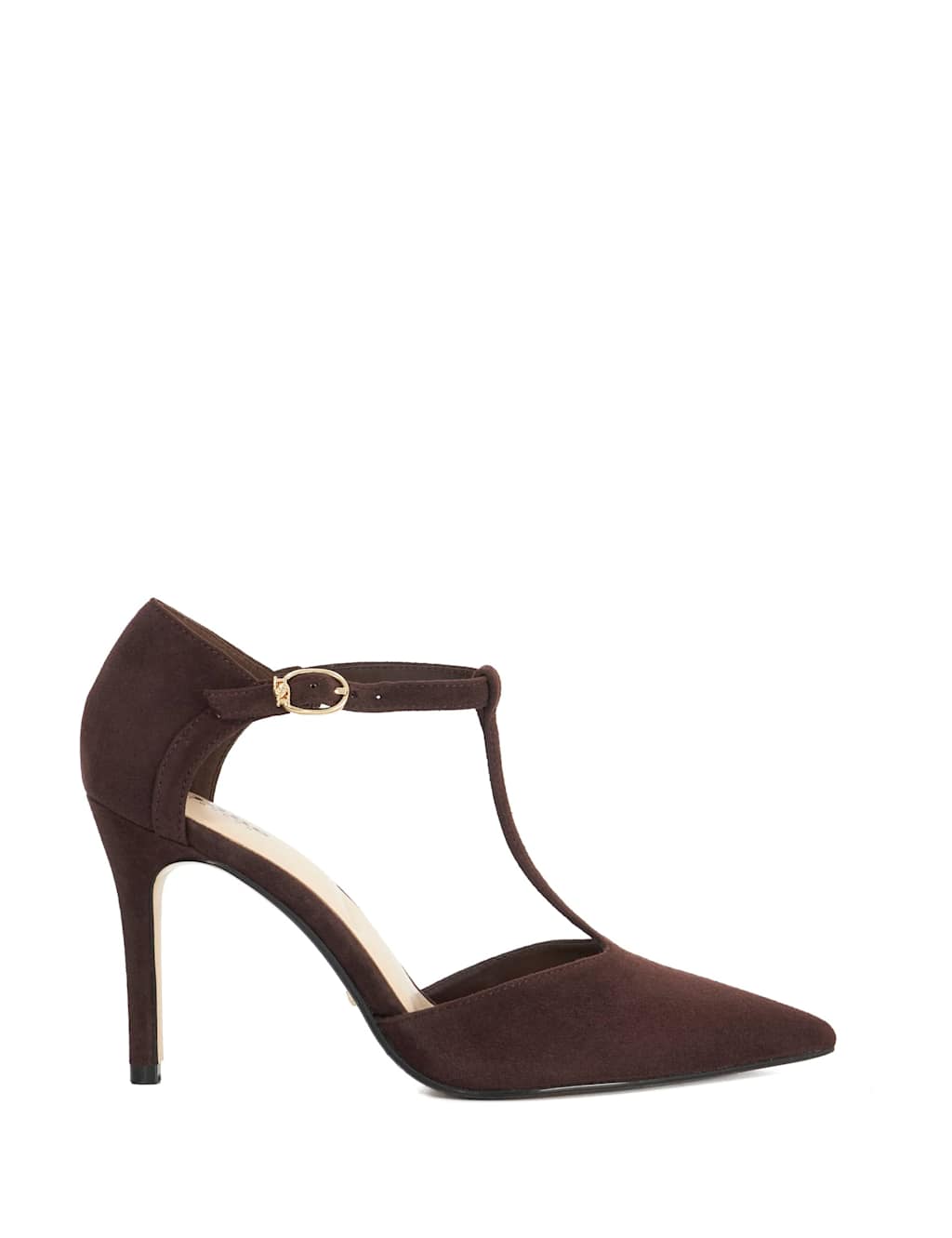 Dune London Suede Buckle Stiletto Heel Court Shoes Brown