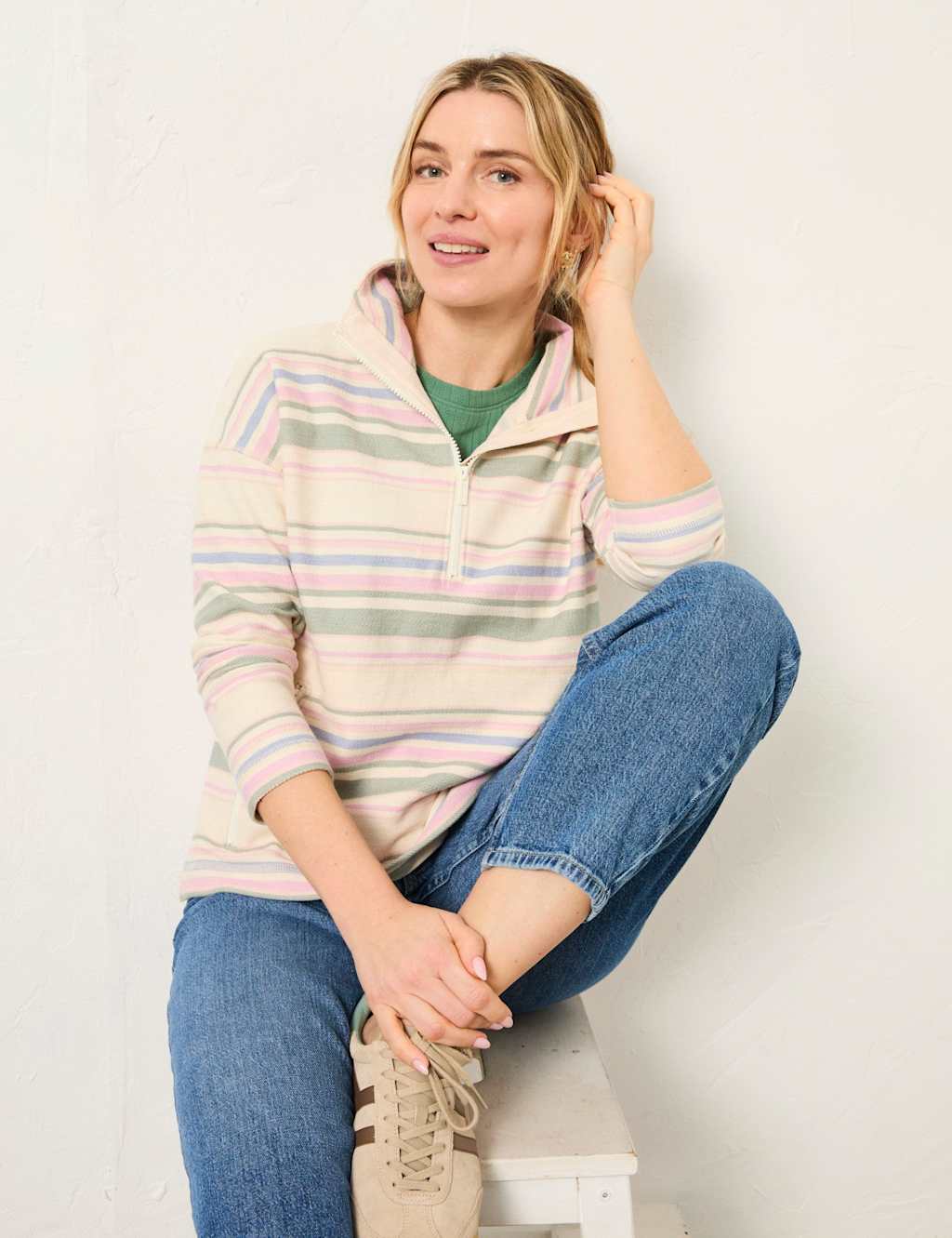 Fatface Women's Pure Cotton Striped Funnel Neck Sweatshirt - Small - Multi - Available at M&S