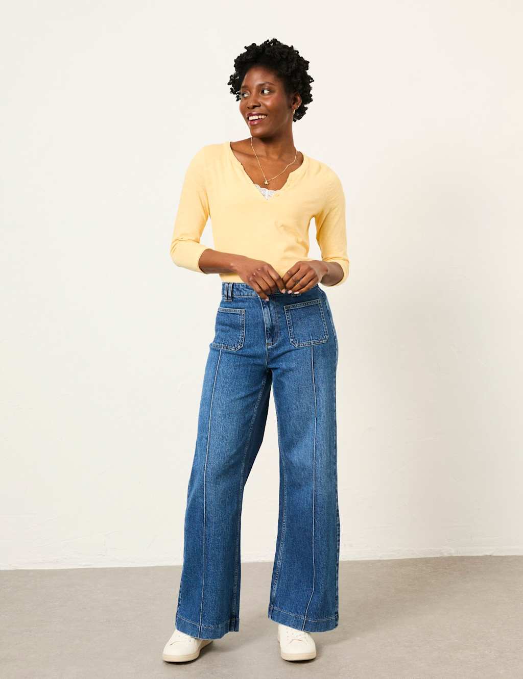 Fatface Women's Pure Cotton V-Neck Top - 20 - Yellow - Available at M&S