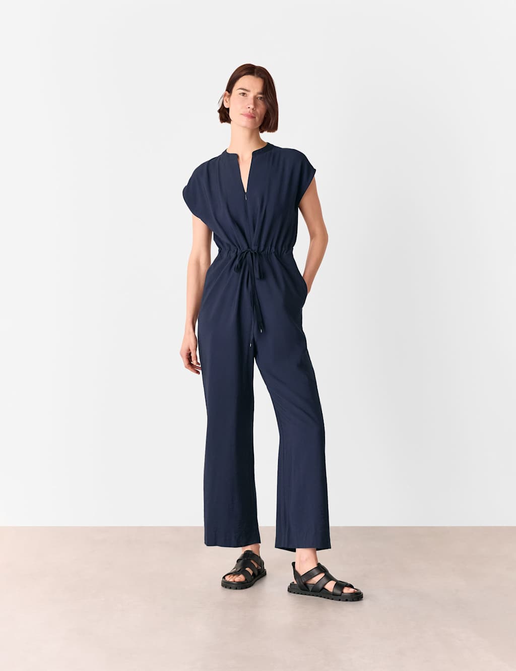 Whistles Women's Drawstring Short Sleeve Cropped Jumpsuit - 12 - Navy - Available at M&S