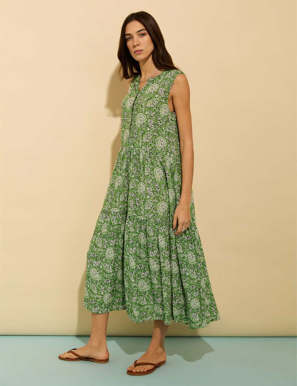Floral Notch Neck Midi Skater Dress