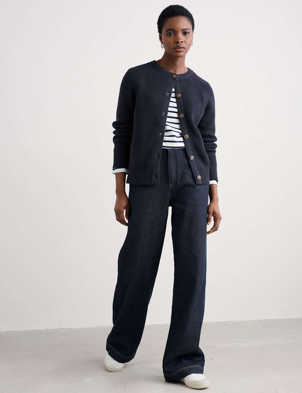 Seasalt Cornwall Women's Pure Cotton Crew Neck Relaxed Cardigan - 12 - Navy, Navy