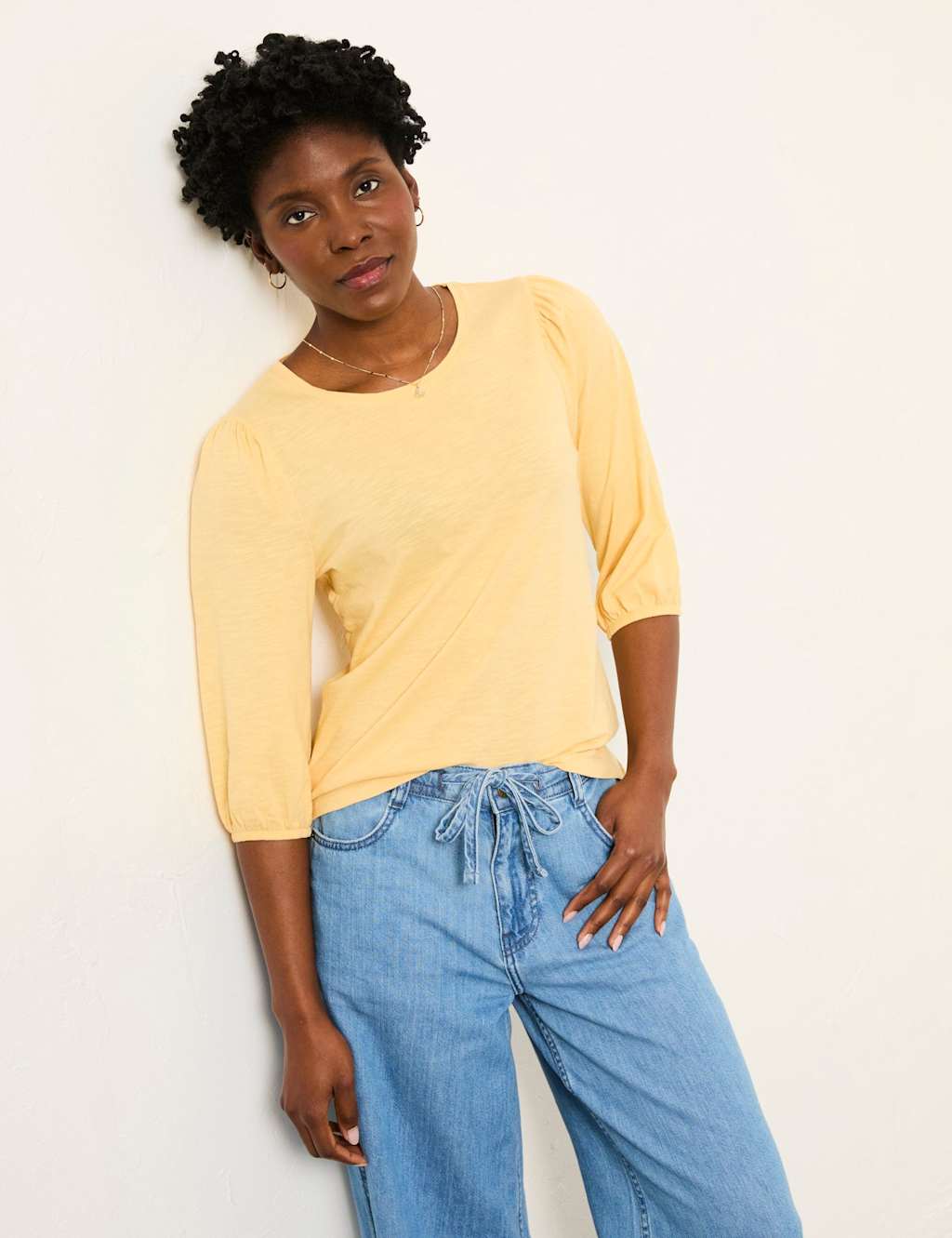 Fatface Women's Pure Cotton Puff Sleeve Top - 16 - Yellow - Available at M&S