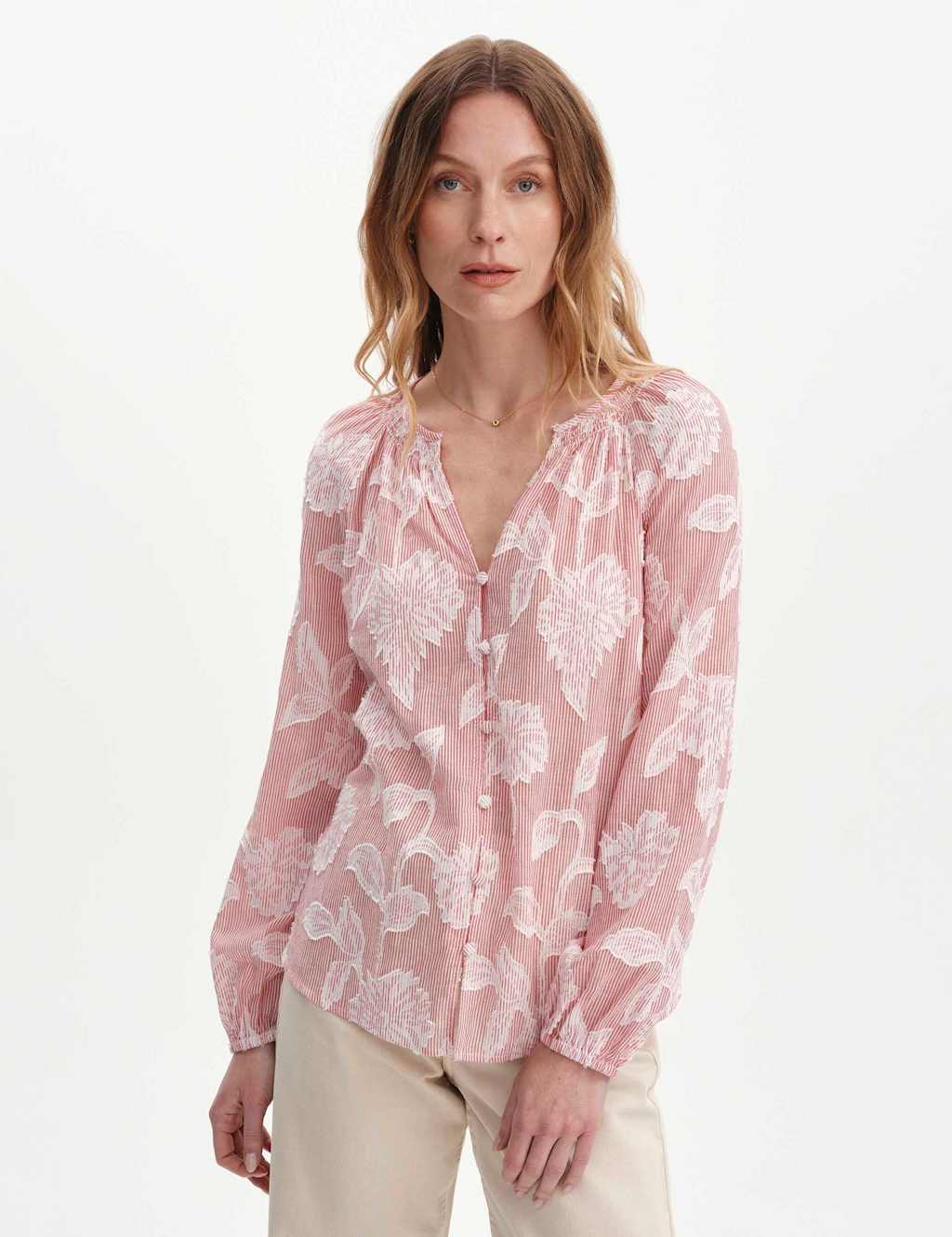 Finery London Women's Pure Cotton Embroidered Notch Neck Blouse - 10 - Red Mix - Available at M&S