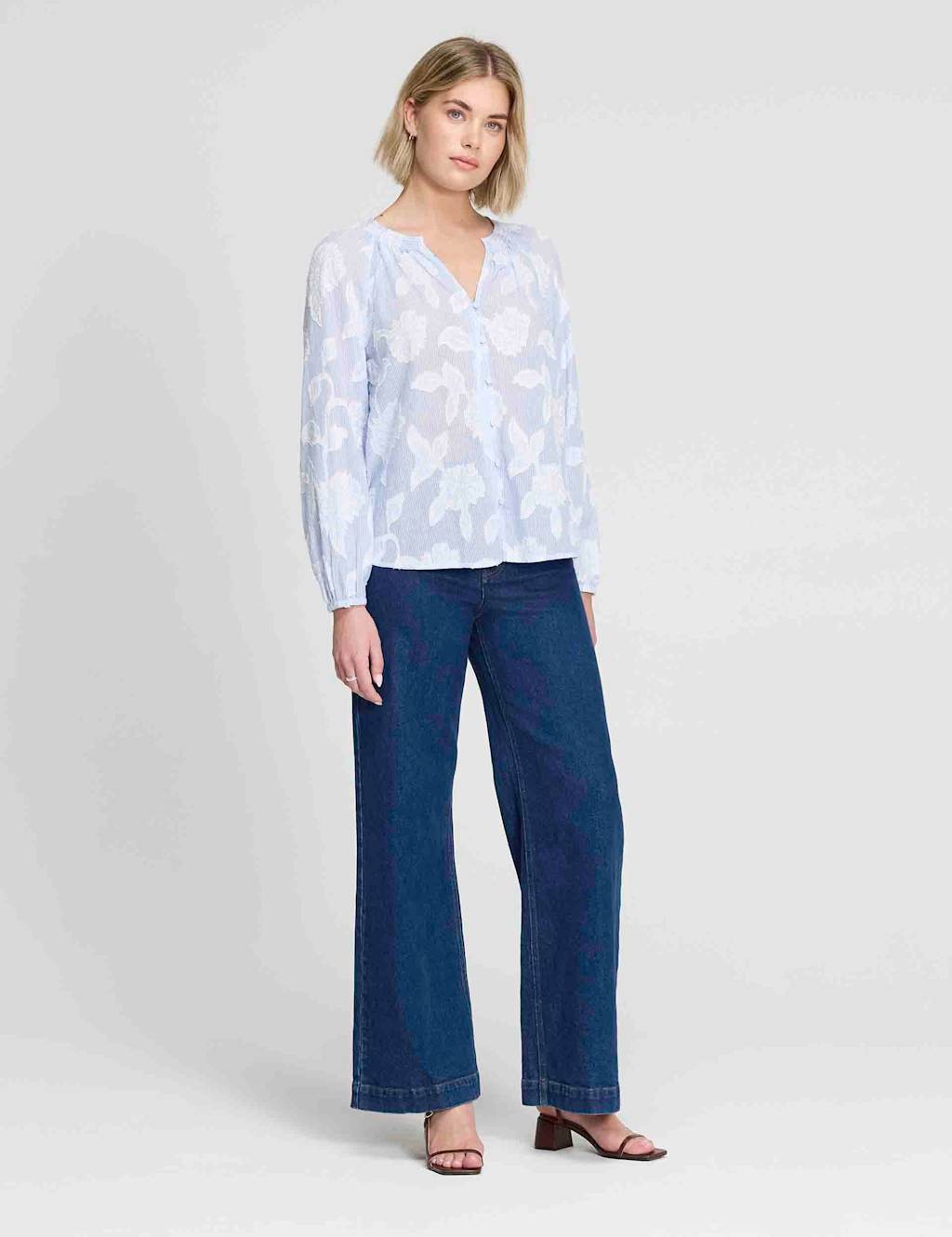 Finery London Women's Pure Cotton Embroidered Notch Neck Blouse - 10 - Blue Mix - Available at M&S