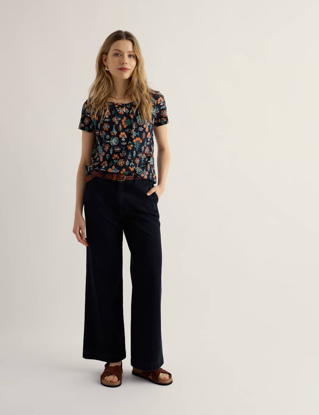 Seasalt Cornwall Women's Cotton Blend Floral T-Shirt - 14 - Navy Mix - Available at M&S
