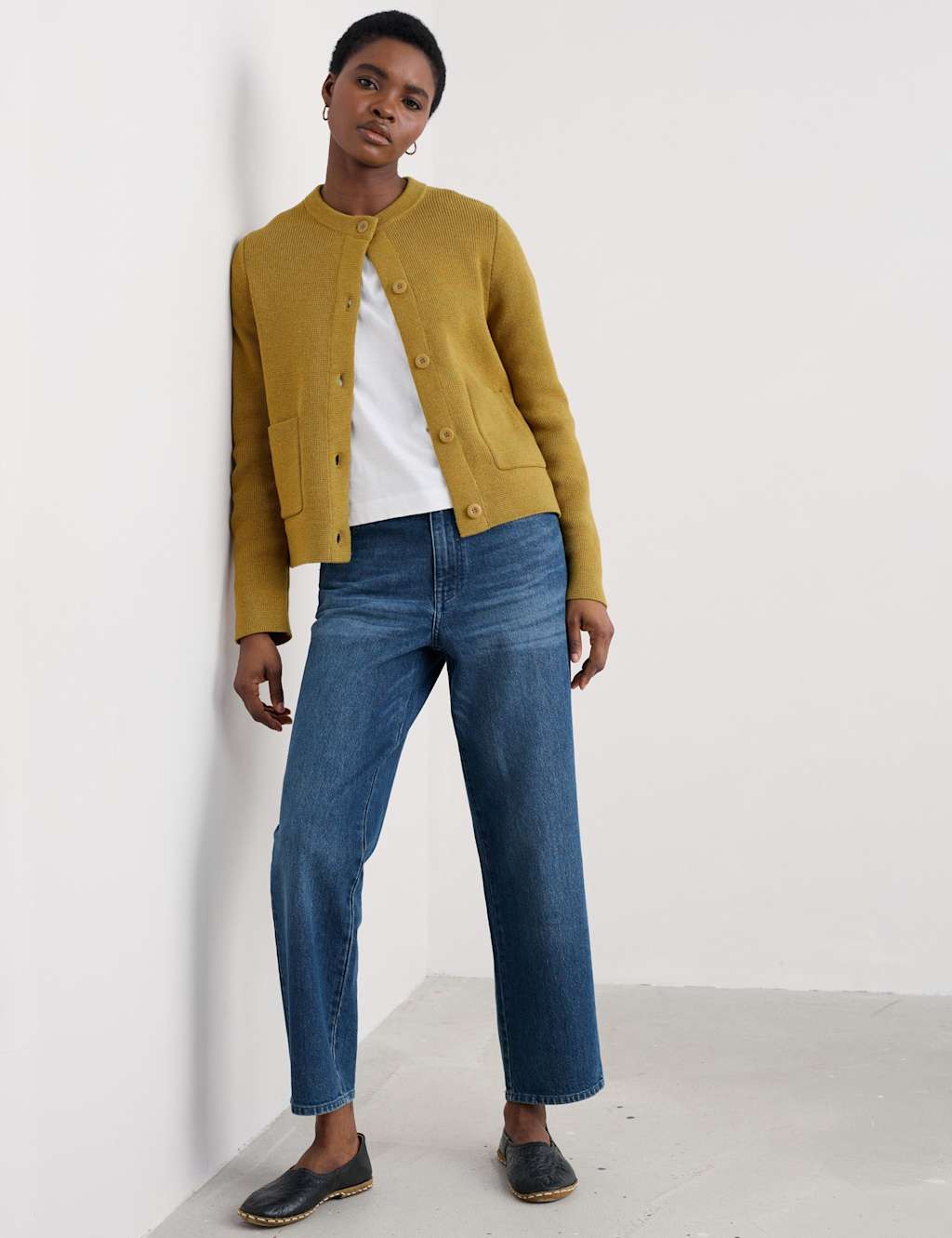 Seasalt Cornwall Women's Pure Cotton Crew Neck Knitted Jacket - 10 - Yellow, Yellow