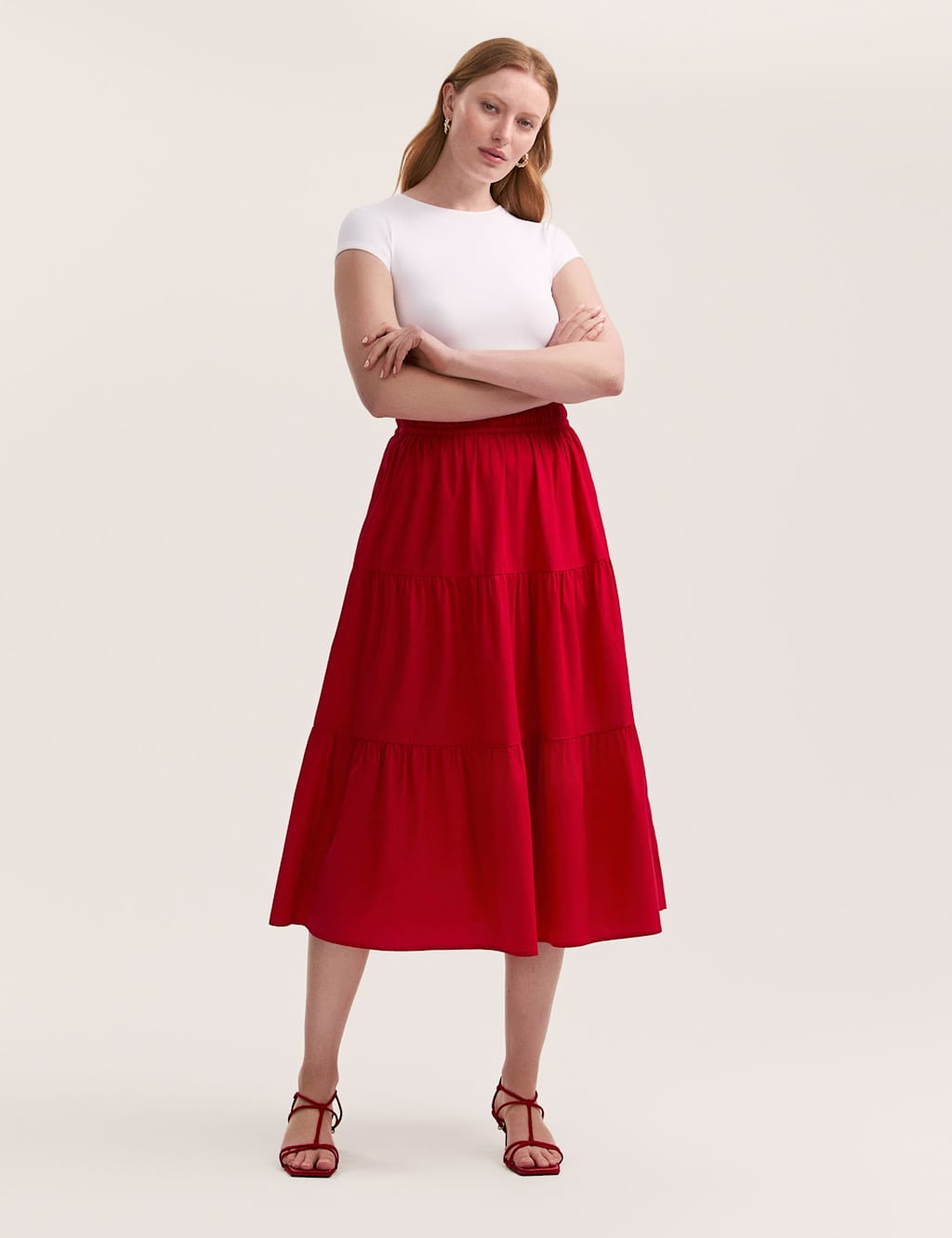 Pure Cotton Midi Tiered Skirt