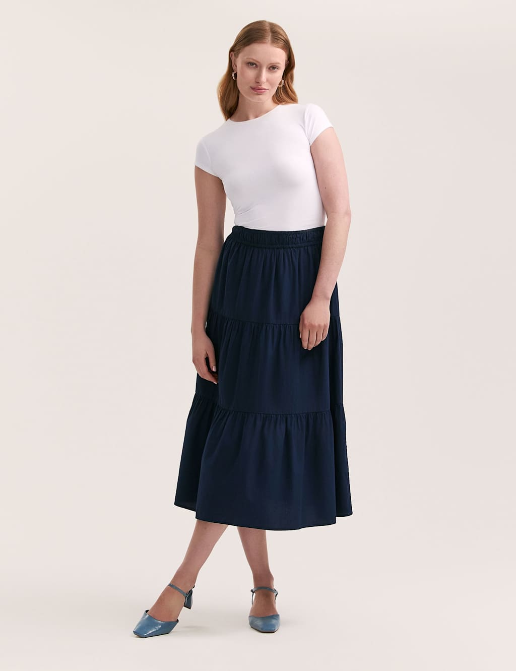 Pure Cotton Midi Tiered Skirt