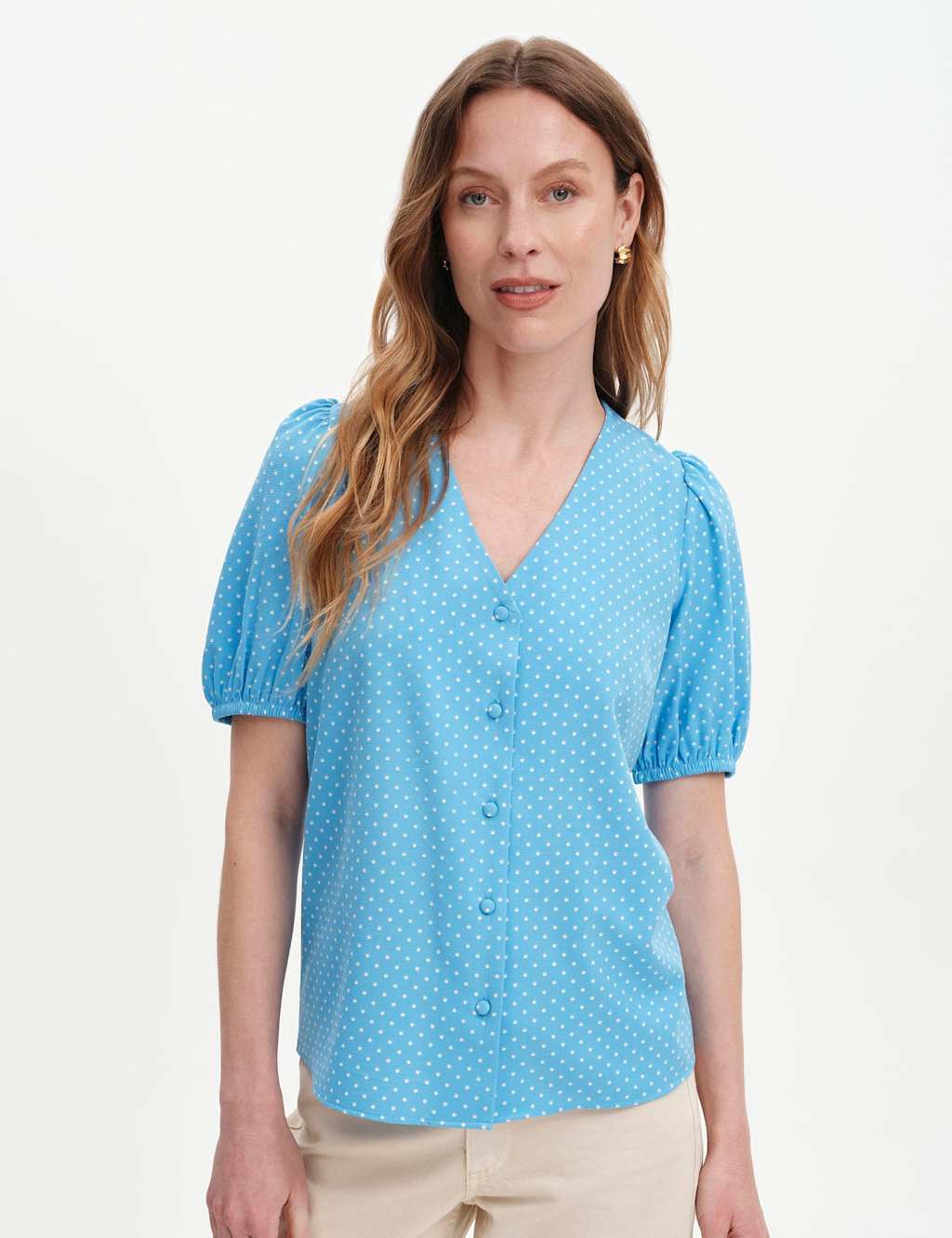 Finery London Women's Polka Dot Short Sleeve Button Through Top - 20 - Blue Mix - Available at M&S