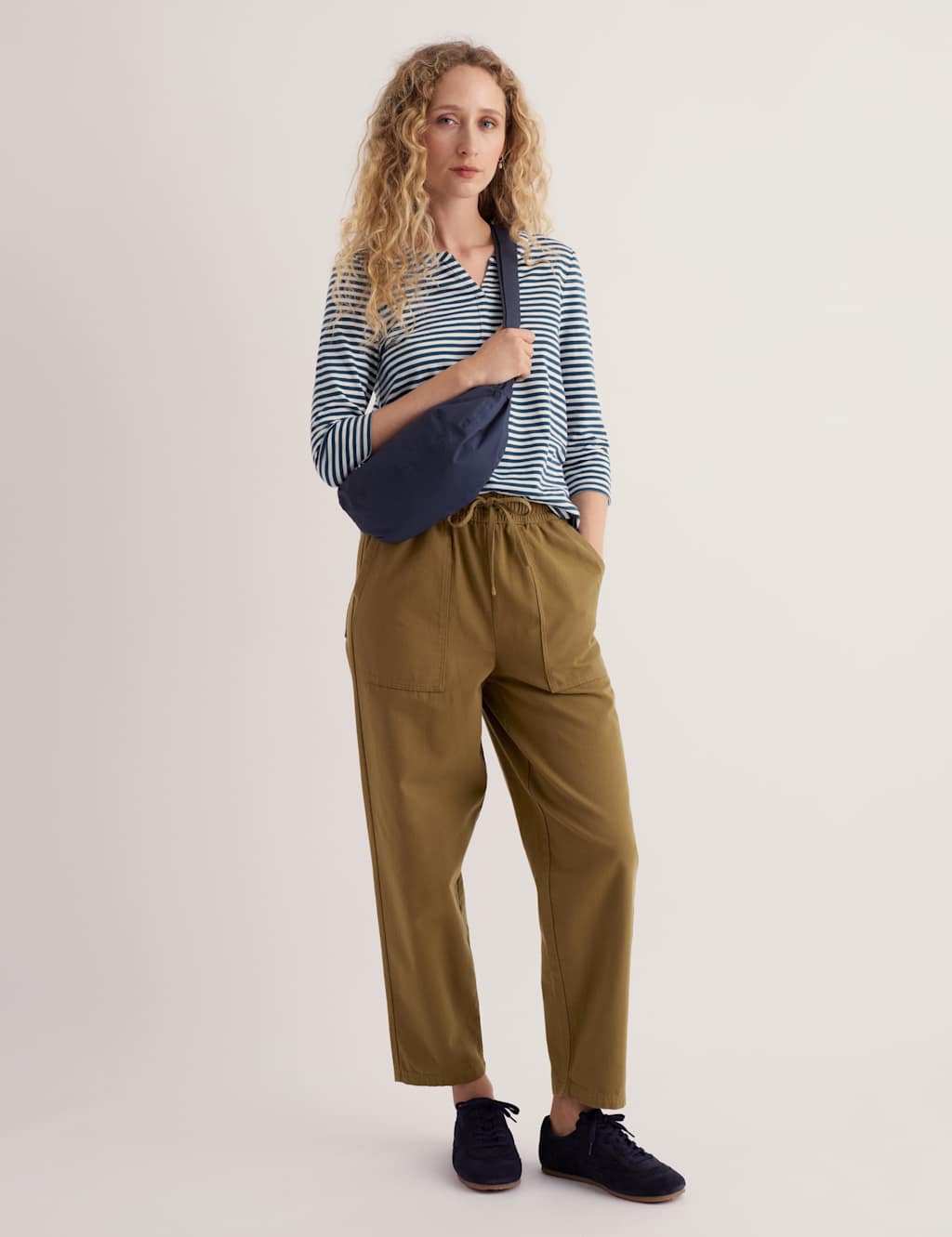 Seasalt Cornwall Women's Pure Cotton Striped Notch Neck Top - 12 - Navy Mix - Available at M&S