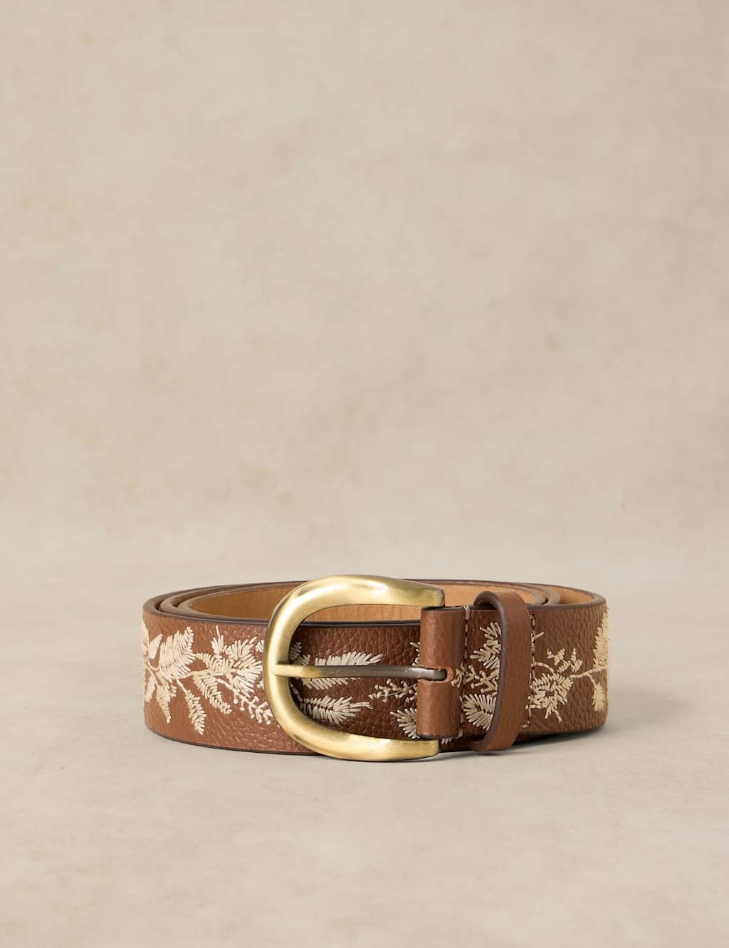 White Stuff Women's Grained Leather Floral Embroidery Belt - Small-Medium - Natural Mix - Available at M&S