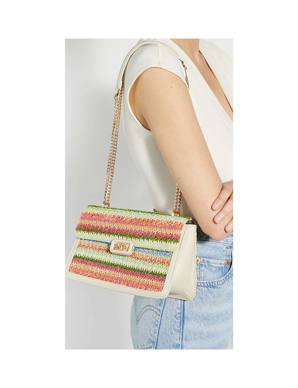 Cotton Rich Woven Chain Strap Shoulder Bag