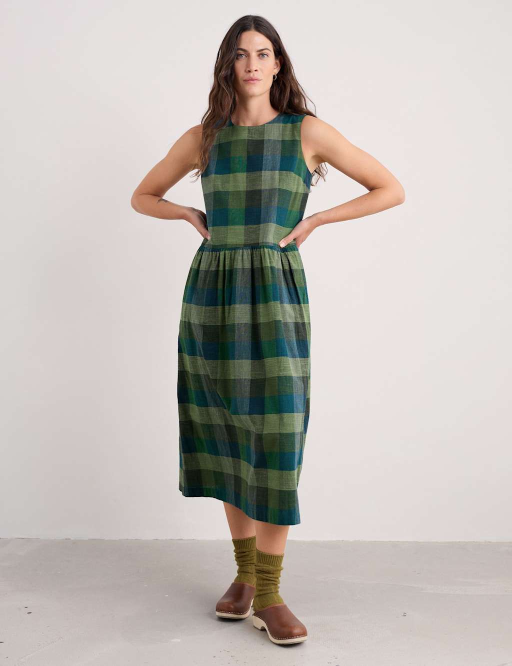 Seasalt Cornwall Women's Cotton Checked Round Neck Midaxi Dress - 14REG - Multi, Multi