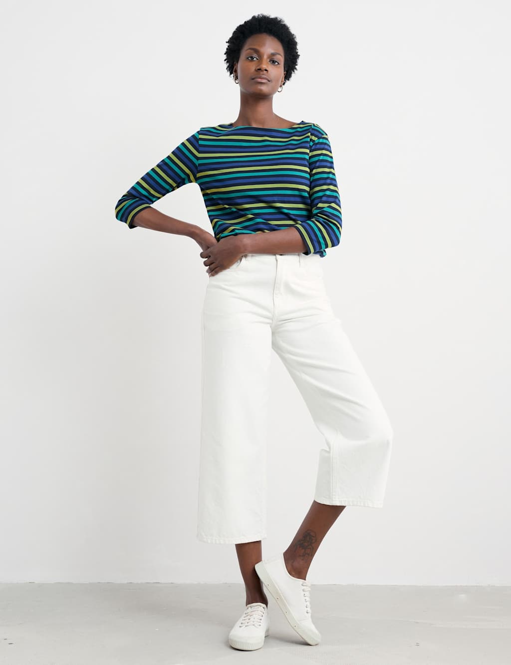 Seasalt Cornwall Women's Cotton Striped Scoop Neck Sailor Top - 12 - Blue Mix, Blue Mix