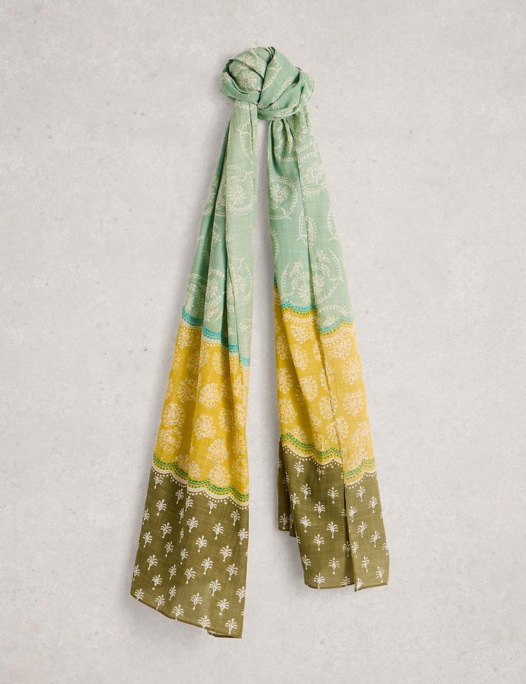White Stuff Cotton Blend Printed Scarf Green Mix