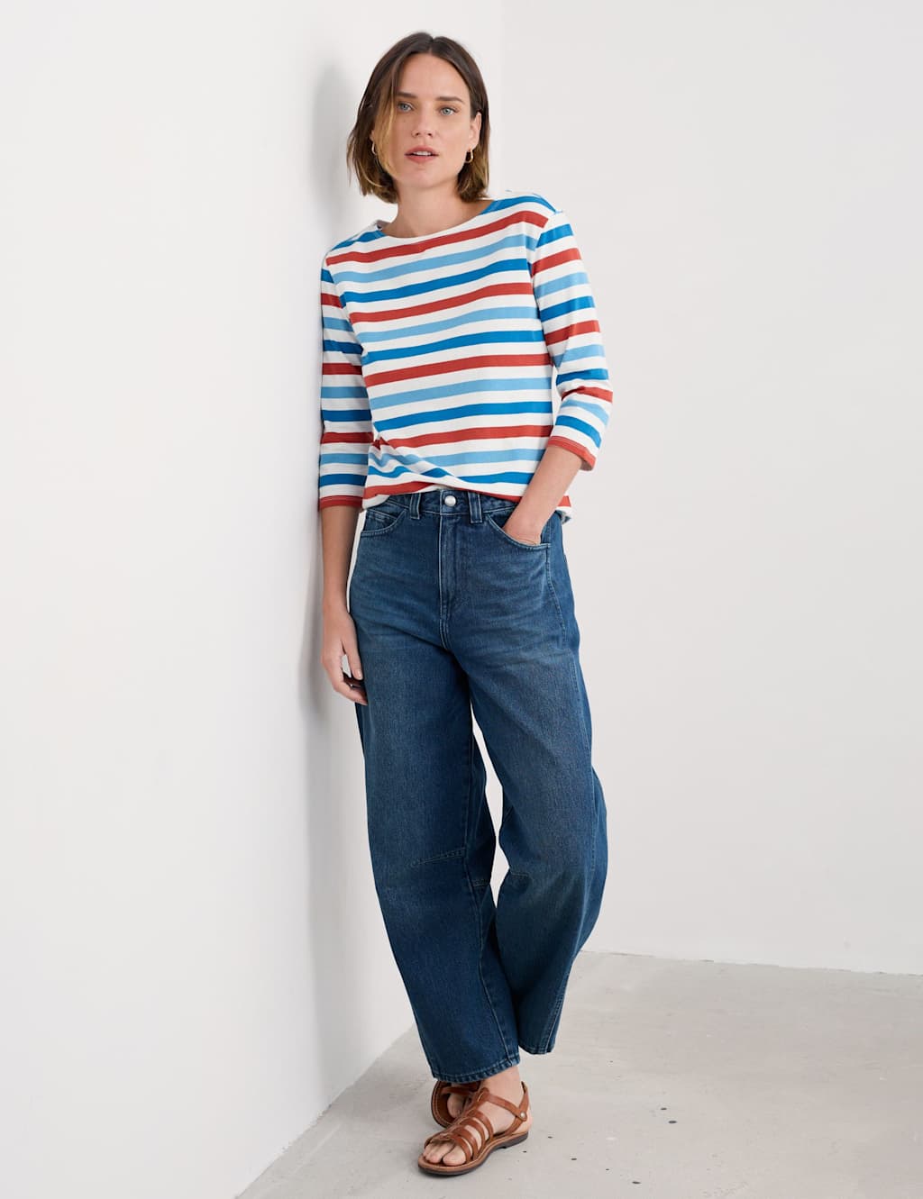 Seasalt Cornwall Pure Cotton Striped Crew Neck Top Blue Mix