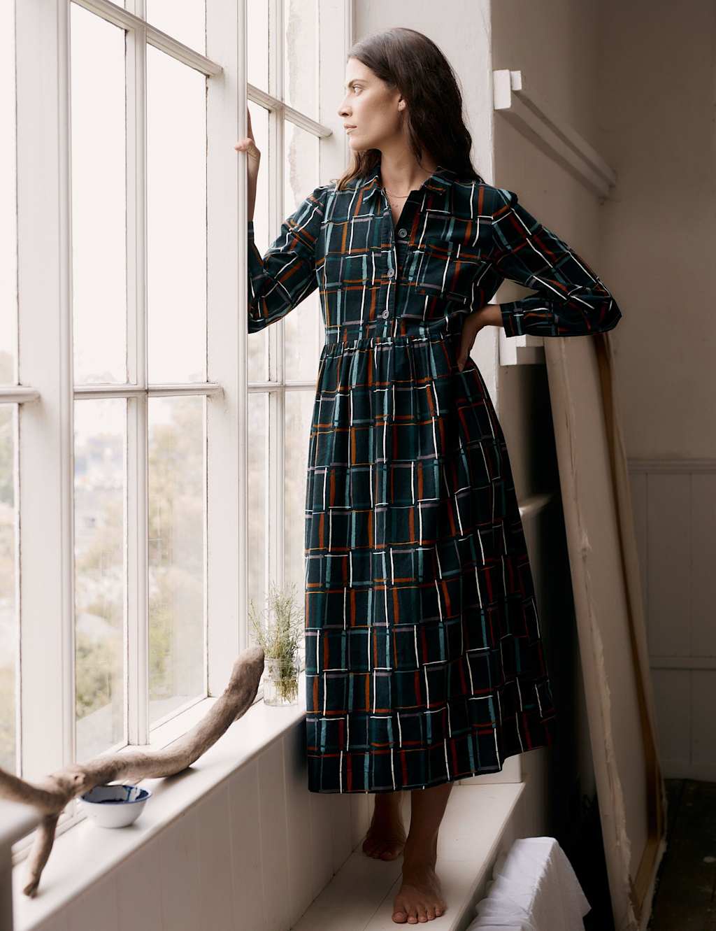 Seasalt Cornwall Pure Cotton Geometric Print Midi Shirt Dress Black Mix