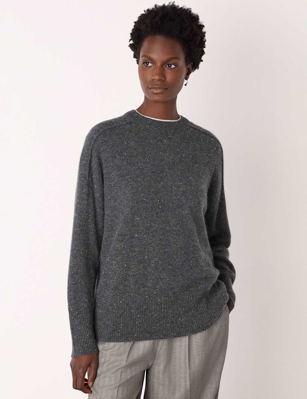 Whistles Pure Cashmere Crew Neck Jumper Grey Mix
