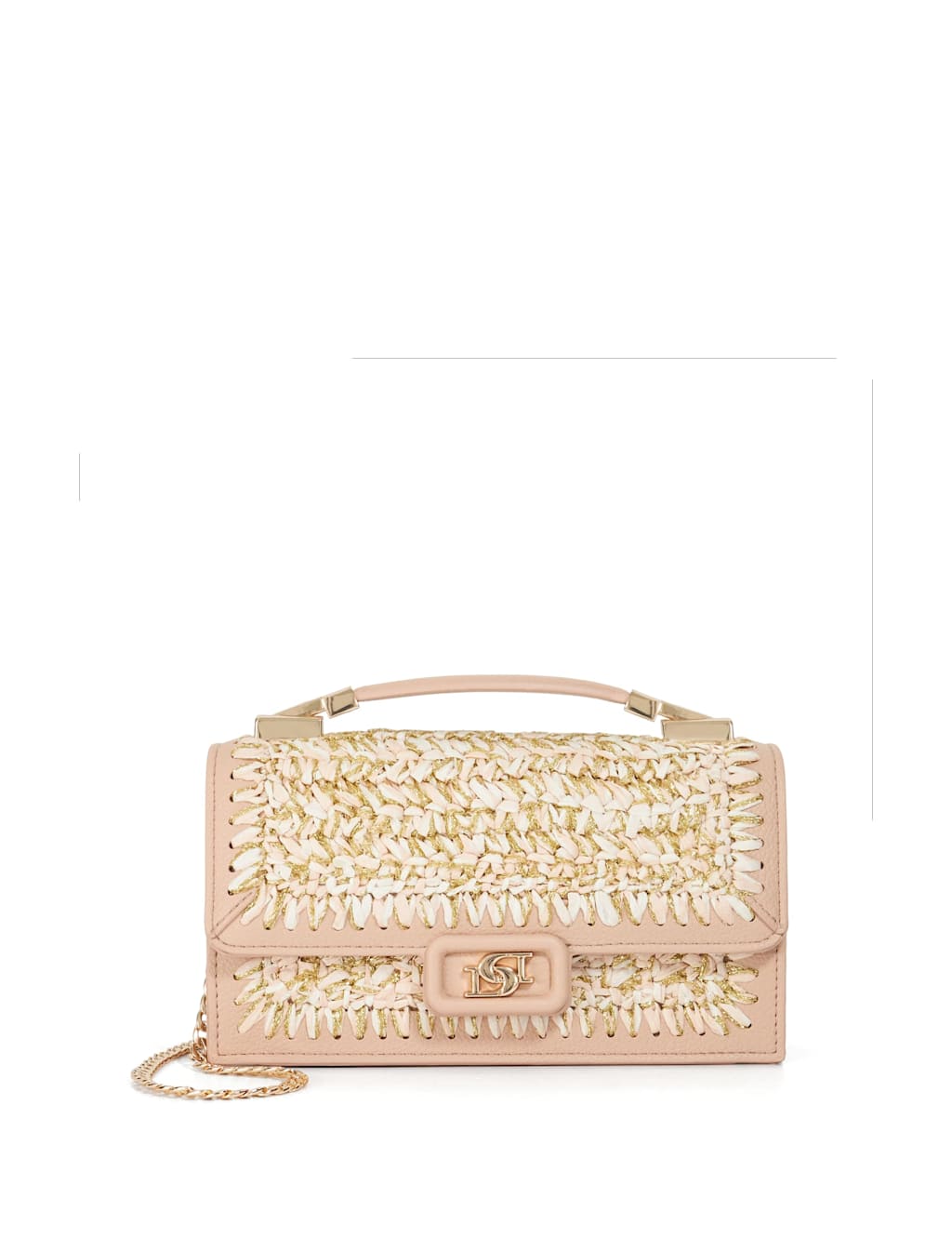 Bouclé Metallic Chain Strap Grab Bag