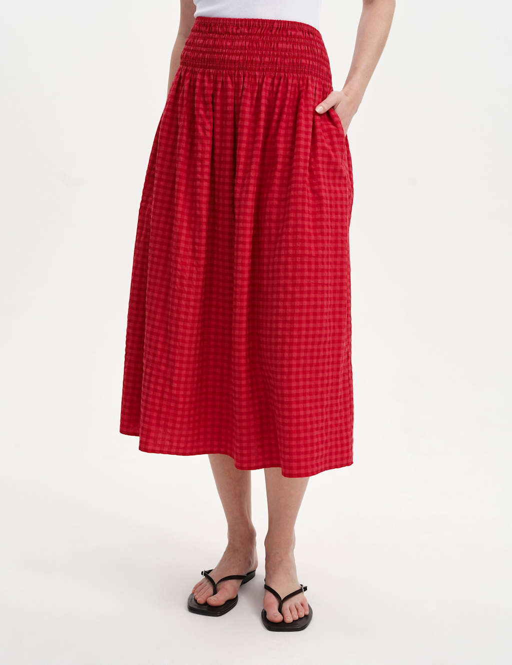 Finery London Women's Cotton Blend Gingham Midi A-Line Skirt - 14 - Pink Mix - Available at M&S