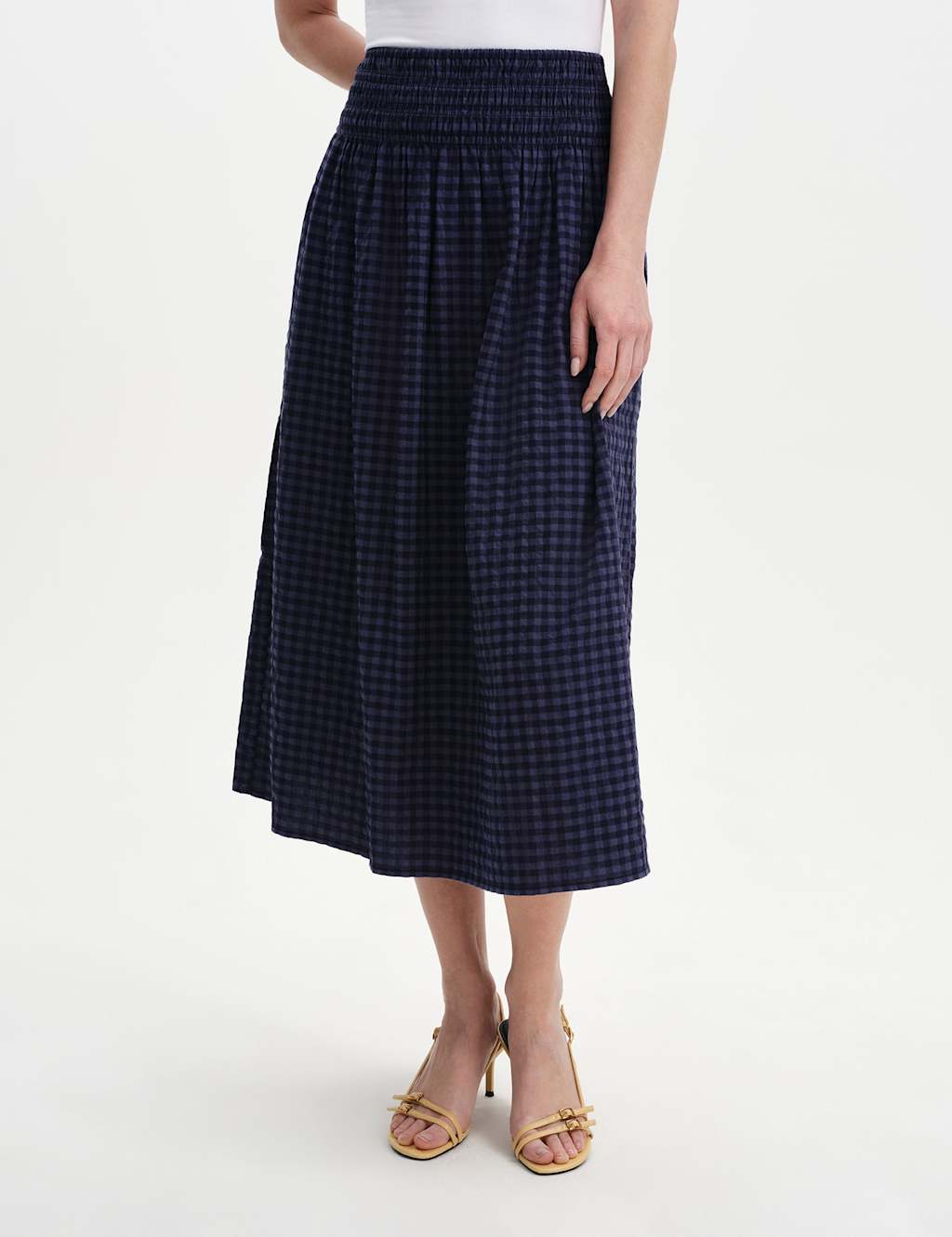 Finery London Women's Cotton Blend Gingham Midi A-Line Skirt - 16 - Navy Mix - Available at M&S