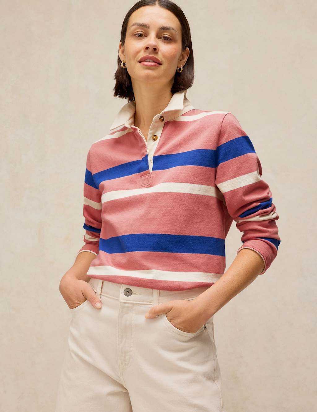 White Stuff Women's Pure Cotton Striped Rugby Top - 20 - Pink Mix - Available at M&S