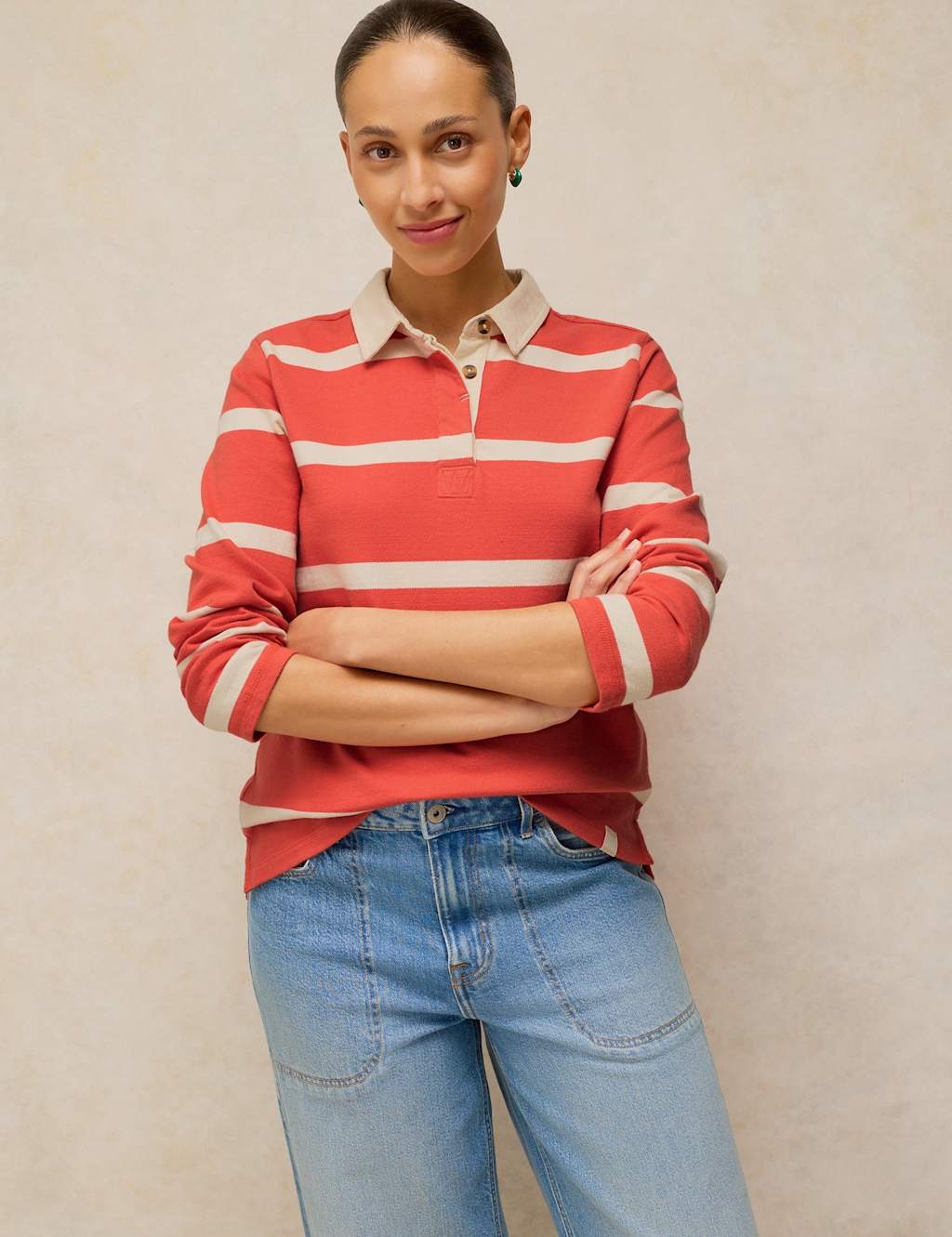 White Stuff Women's Pure Cotton Striped Rugby Top - 14 - Orange Mix - Available at M&S