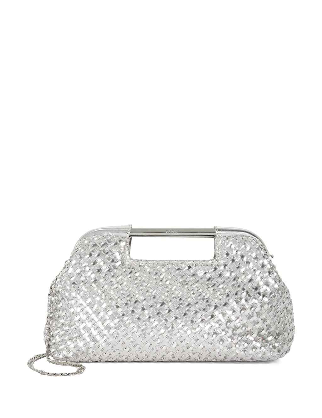 Woven Diamante Chain Strap Clutch Bag