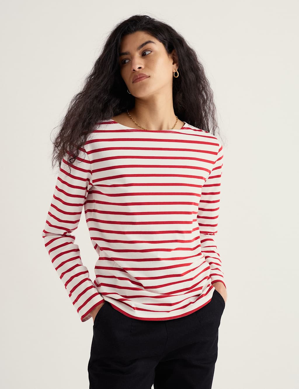 Seasalt Cornwall Pure Cotton Striped Crew Neck Top Orange Mix