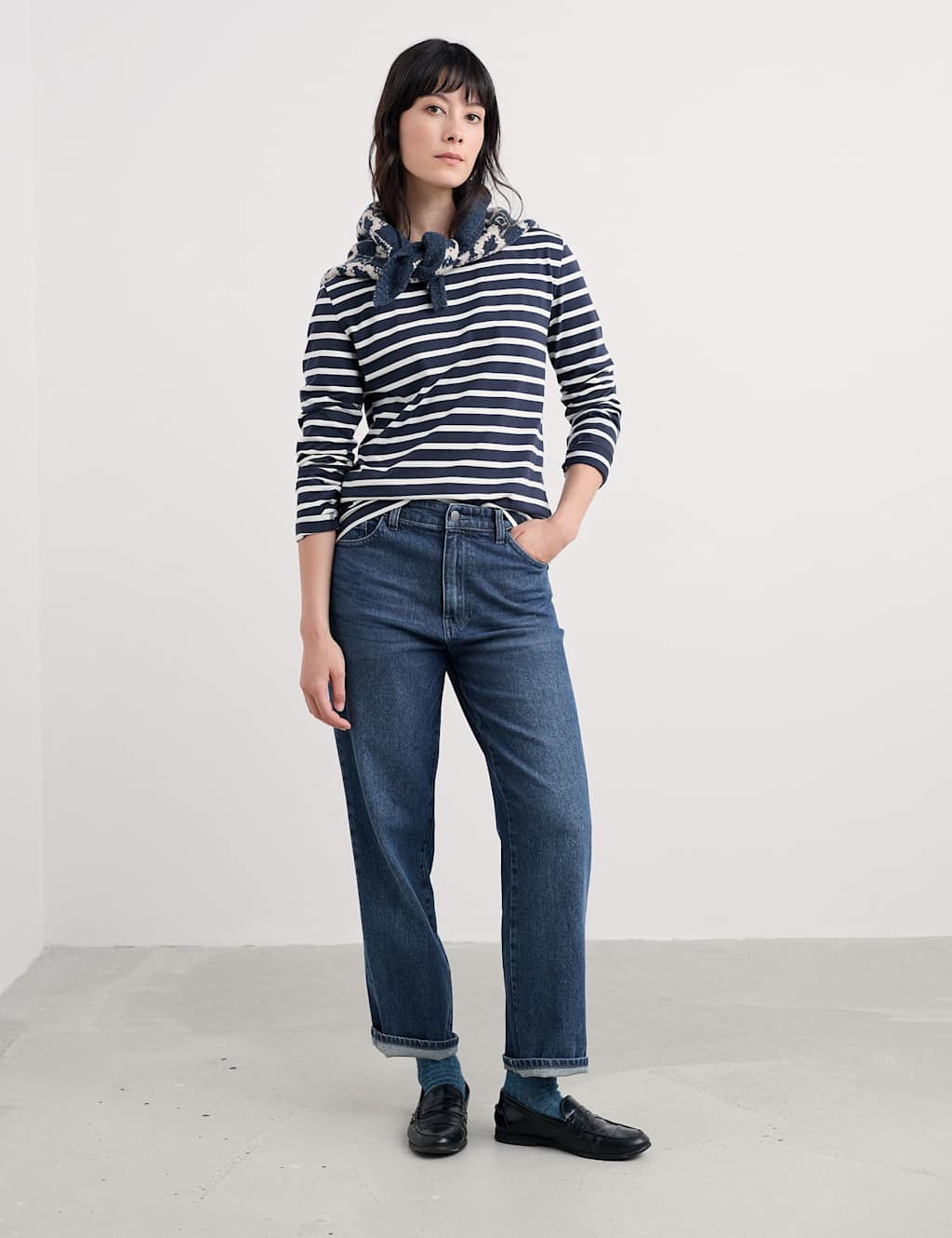 Seasalt Cornwall Women's Pure Cotton Striped Top - 12 - Navy Mix - Available at M&S