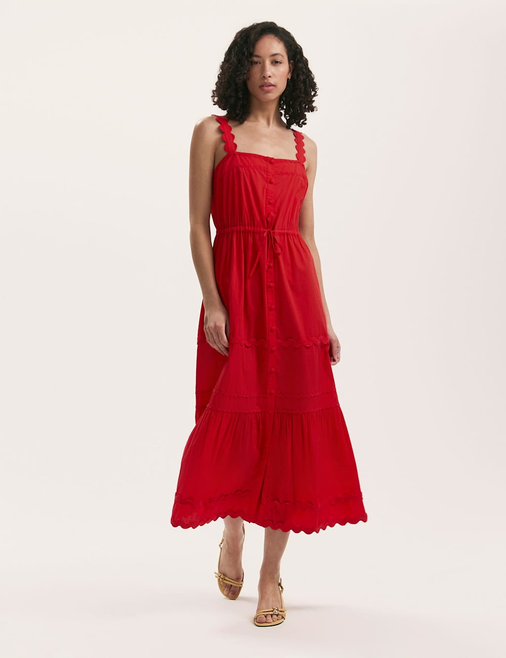 Pure Cotton Square Neck Midi Tiered Dress