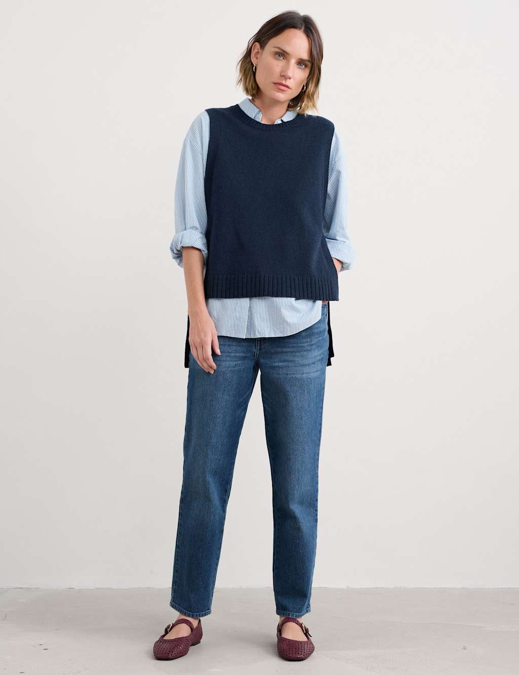 Seasalt Cornwall Women's Sea Aster Round Neck Knitted Vest - M - Navy, Natural,Navy