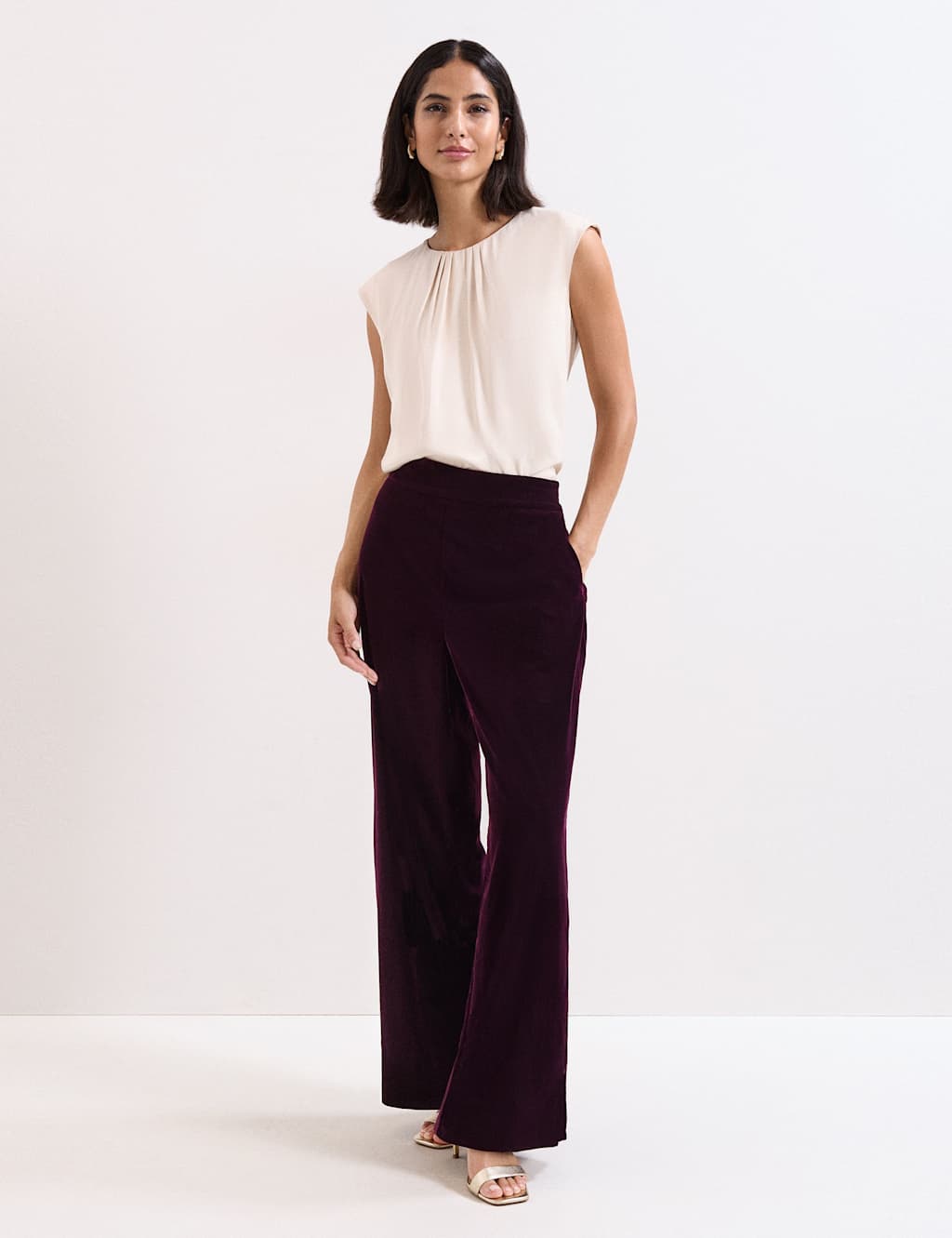 Phase Eight Velvet Wide Leg Trousers Purple